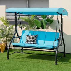 3 Seat Outdoor Porch Swing with Adjustable Canopy-Blue