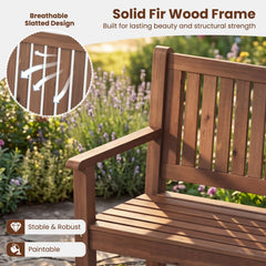 3-Seater Outdoor Wooden Bench 59 inch Large Garden Bench with Backrest-Brown
