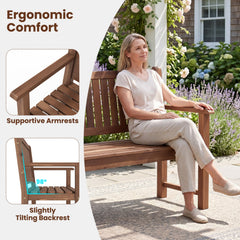 3-Seater Outdoor Wooden Bench 59 inch Large Garden Bench with Backrest-Brown