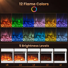 3-Sided, White Wall Mount Electric WiFi Fireplace with Floating Mantel and 12 Flame Ambient Colors-40 inches