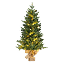 3 FT Pre-Lit Mini Artificial Christmas Tree with 363 Tips, 50 Warm White LEDs and Burlap Base