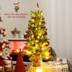 3 FT Pre-Lit Mini Artificial Christmas Tree with 363 Tips, 50 Warm White LEDs and Burlap Base
