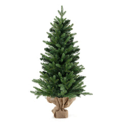 3 FT Pre-Lit Mini Artificial Christmas Tree with 363 Tips, 50 Warm White LEDs and Burlap Base