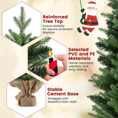 3 FT Pre-Lit Mini Artificial Christmas Tree with 363 Tips, 50 Warm White LEDs and Burlap Base