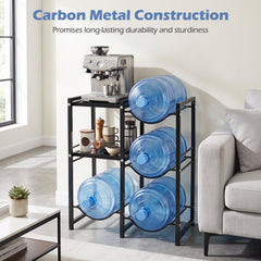 3-Tier 5 Gallon Water Jug Holder with Shelves-Black