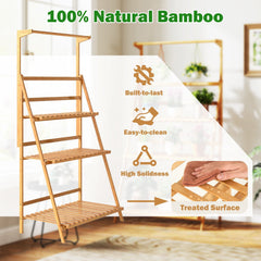 3 Tier Bamboo Hanging Plant Stand with Height Adjustable Hanger Rod-Natural