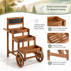 3-Tier Carbonized Fir Wood Plant Display Stand Wooden Dessert Candy Cart-Brown
