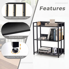 3-Tier Corner Bookshelf with Adjustable Shelves and Anti-Toppling Device for Study-Black