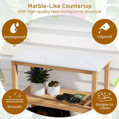 3-Tier Garden Potting Bench Table with Marble-Like Countertop