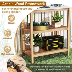 3-Tier Garden Potting Bench Table with Marble-Like Countertop