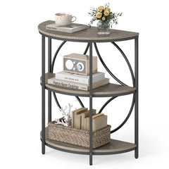 3-Tier Half Round End Table with Study Metal Frame for Living Room-Gray