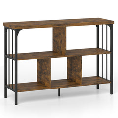 3-Tier Horizontal Cubby Bookshelf with Open Shelves-Rustic Brown