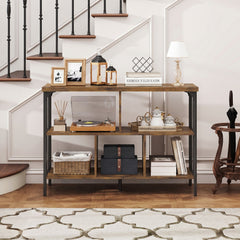 3-Tier Horizontal Cubby Bookshelf with Open Shelves-Rustic Brown
