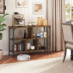 3-Tier Horizontal Cubby Bookshelf with Open Shelves-Rustic Brown