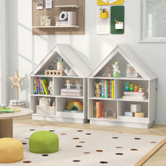 3-Tier House-Shaped Toy Storage Organizer with Open Shelves-White