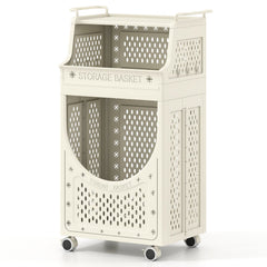 3-Tier Laundry Cart Folding Hamper with Lockable Wheels