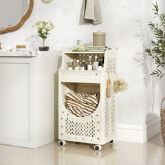 3-Tier Laundry Cart Folding Hamper with Lockable Wheels