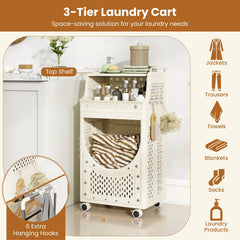 3-Tier Laundry Cart Folding Hamper with Lockable Wheels