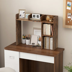 3 Tier Desk Bookshelf in Brown, 29 Inch Monitor Shelf Unit for Screens up to 27 Inches