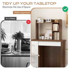 3 Tier Desk Bookshelf in Brown, 29 Inch Monitor Shelf Unit for Screens up to 27 Inches