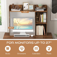 3 Tier Desk Bookshelf in Brown, 29 Inch Monitor Shelf Unit for Screens up to 27 Inches