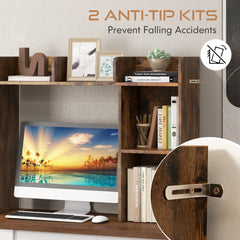 3 Tier Desk Bookshelf in Brown, 29 Inch Monitor Shelf Unit for Screens up to 27 Inches