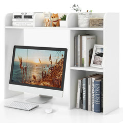 Desktop Bookshelf and Monitor Stand with Open Back Compartment, White