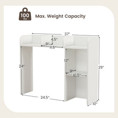 Desktop Bookshelf and Monitor Stand with Open Back Compartment, White