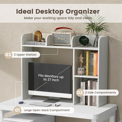 Desktop Bookshelf and Monitor Stand with Open Back Compartment, White