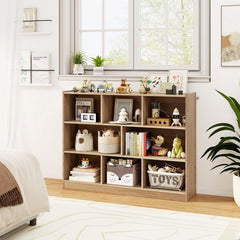 Natural 3 Tier 8 Cube Bookcase, 48 Inch Open Storage Shelves with Anti Tipping Kits