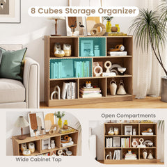 Natural 3 Tier 8 Cube Bookcase, 48 Inch Open Storage Shelves with Anti Tipping Kits
