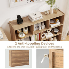 Natural 3 Tier 8 Cube Bookcase, 48 Inch Open Storage Shelves with Anti Tipping Kits