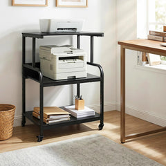 3-Tier Rolling Printer Stand with Adjustable Shelf and Lockable Wheels-Black