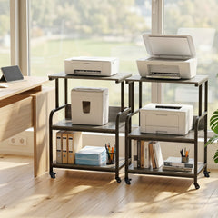 3-Tier Rolling Printer Stand with Adjustable Shelf and Lockable Wheels-Oak