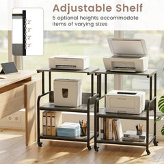 3-Tier Rolling Printer Stand with Adjustable Shelf and Lockable Wheels-Oak