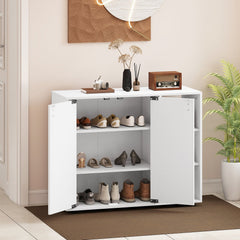 3-Tier Shoe Cabinet with Doors with Adjustable Open Shelves for Entryway-White