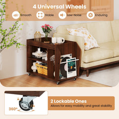 3-Tier Side End Table with Universal Wheels-Walnut