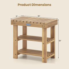 3-Tier Solid Wood Shoe Rack Bench with Slatted Shelves-S