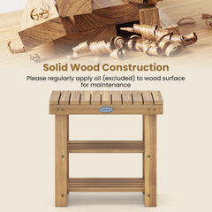 3-Tier Solid Wood Shoe Rack Bench with Slatted Shelves-S
