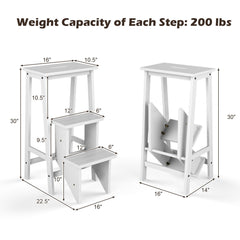3-Tier Step Stool 3 in 1 Folding Ladder Bench-White