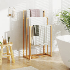 3-Tier Teak Wood Towel Rack with 3 Hanging Crossbars