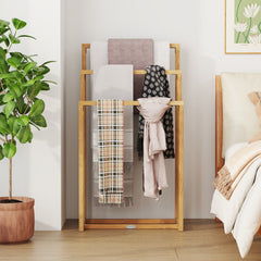3-Tier Teak Wood Towel Rack with 3 Hanging Crossbars
