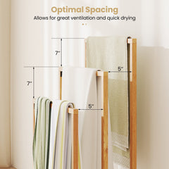 3-Tier Teak Wood Towel Rack with 3 Hanging Crossbars
