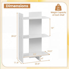 3 Tier Wooden Bookshelf with Anti-Tipping Kit-White