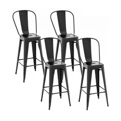 Set of 4 Stackable Metal Bar Stools in Black with Removable Backs, 30 Inch Seat