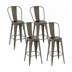 Set of 4 Stackable Metal Bar Stools in Gun Metal with Removable Backs, 30 Inch Seat