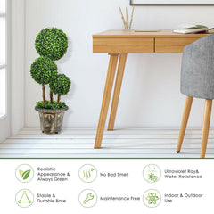 30 Inch Artificial Triple Ball Topiary Tree, UV Resistant PE Boxwood with Pot