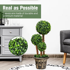 30 Inch Artificial Triple Ball Topiary Tree, UV Resistant PE Boxwood with Pot