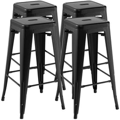 Set of 4 Stackable Metal Bar Stools in Black with Handle Slot, 30 Inch Seat Height