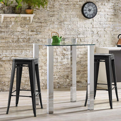 Set of 4 Stackable Metal Bar Stools in Black with Handle Slot, 30 Inch Seat Height